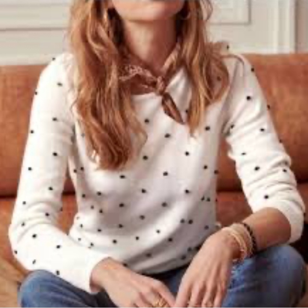 Talbots Wool ivory white black dot sweater
